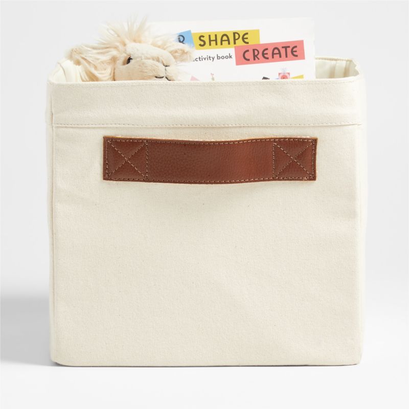 Canvas Shelf Storage Bin with Brown Leather Handles, Set of 4 added by Spoak Member