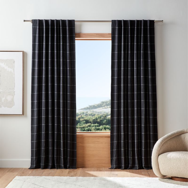 Storm Grey & Crisp White Linen Double Pinstripe Grid Blockout Window Curtain Panel 52"x96" added by Spoak Member