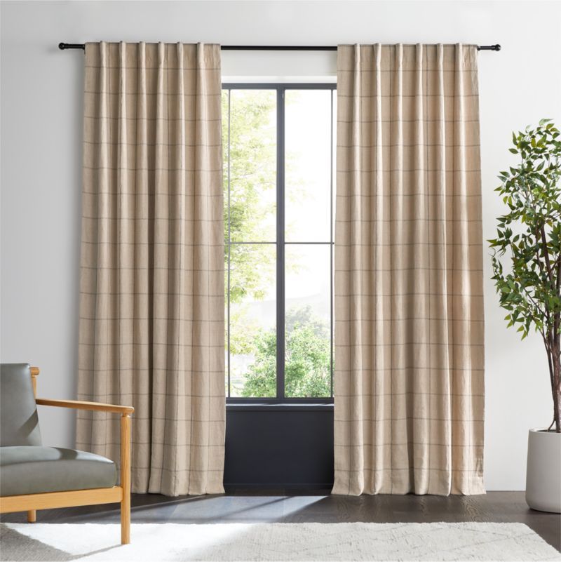 Warm Beige & Storm Grey Linen Double Pinstripe Grid Blackout Window Curtain Panel 52"x84" added by Spoak Member