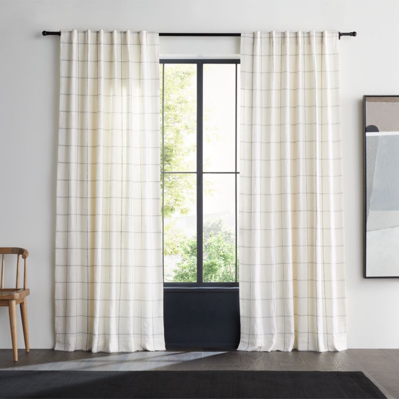 Pampas Ivory & Storm Grey Linen Double Pinstripe Grid Window Curtain Panel 52"x108" added by Spoak Member