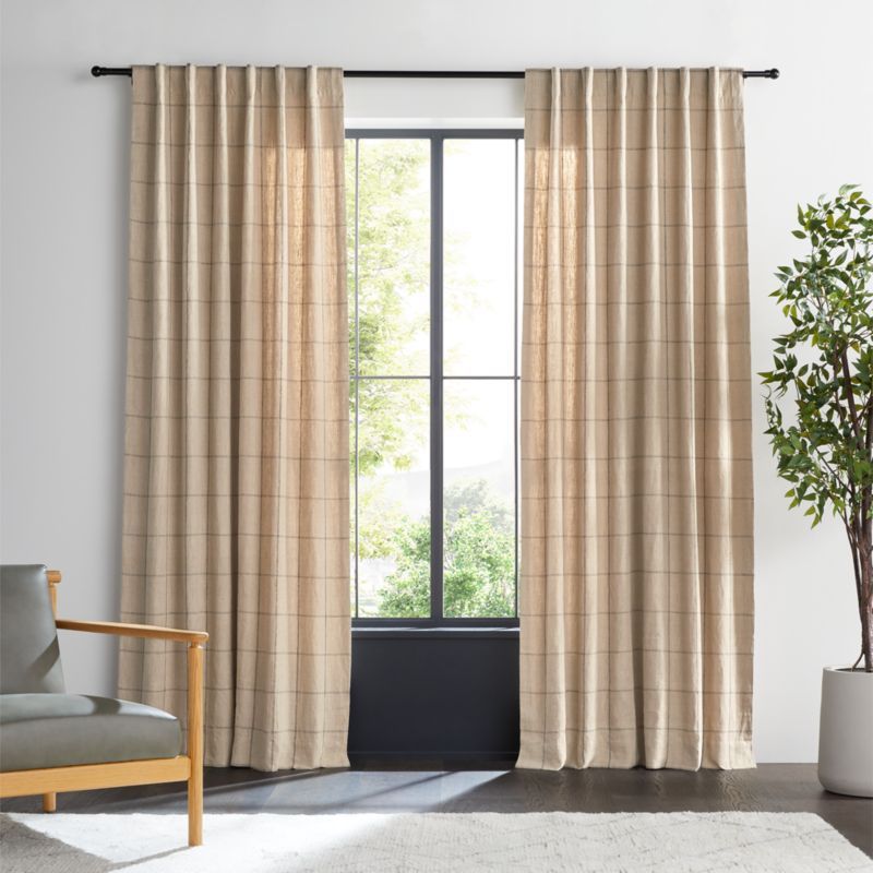 Warm Beige & Storm Grey Linen Double Pinstripe Grid Window Curtain Panel 52"x120" added by Spoak Member