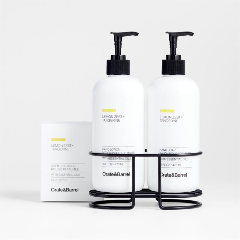 Lemon Zest + Tangerine Hand Soap, Lotion and Candle Gift Set with Matte Black Caddy added by Spoak Member