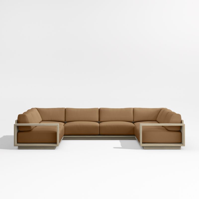 Mallorca Wood 5-Piece U-Shaped Outdoor Sectional Sofa with Cast Teak Brown Sunbrella ® Cushions added by Spoak Member