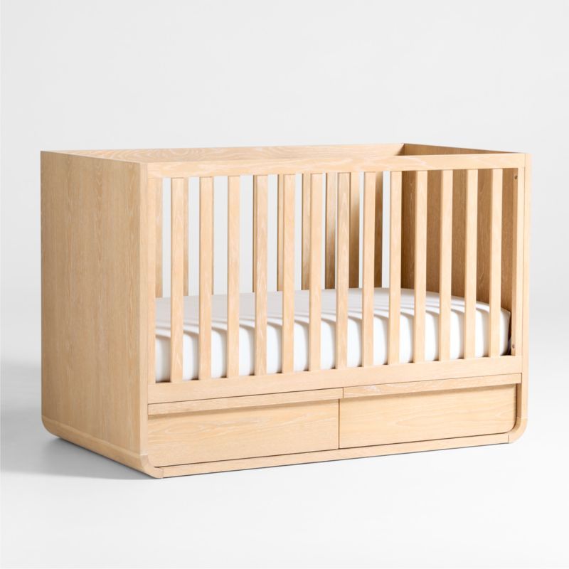 Mira Natural Oak Wood Convertible Baby Crib with Storage added by Spoak Member