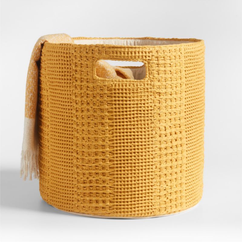 Nella Ochre Yellow Cotton Waffle Weave Large Storage Bin with Handles added by Spoak Member