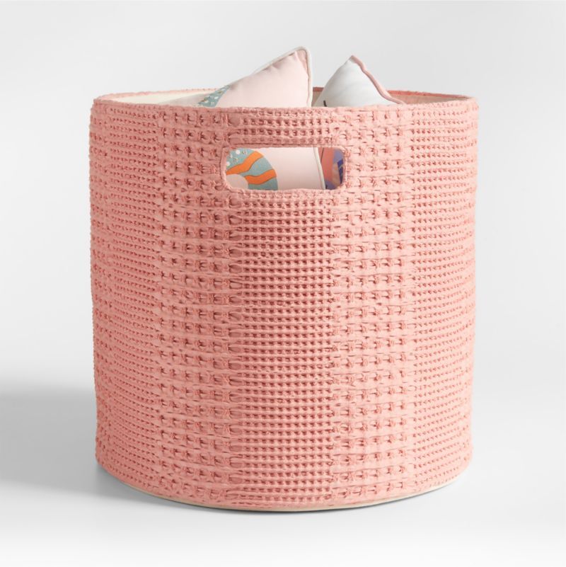Nella Rose Pink Cotton Waffle Weave Large Storage Bin with Handles added by Spoak Member