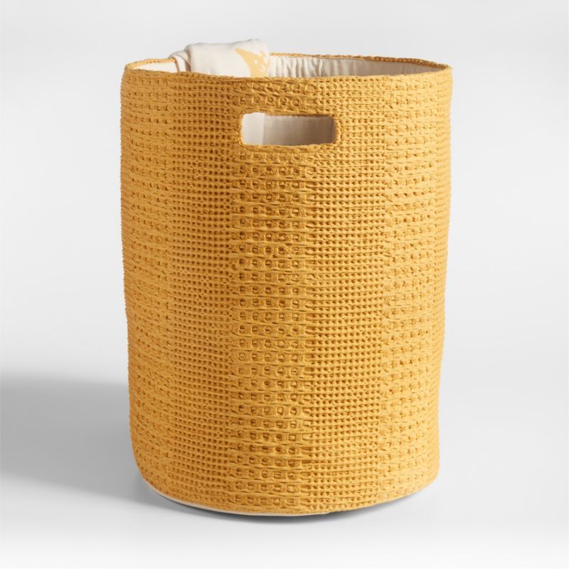 Nella Ochre Yellow Cotton Waffle Weave Kids Hamper with Handles added by Spoak Member