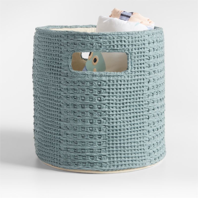 Nella Green Cotton Waffle Weave Shelf Bin with Handles added by Spoak Member