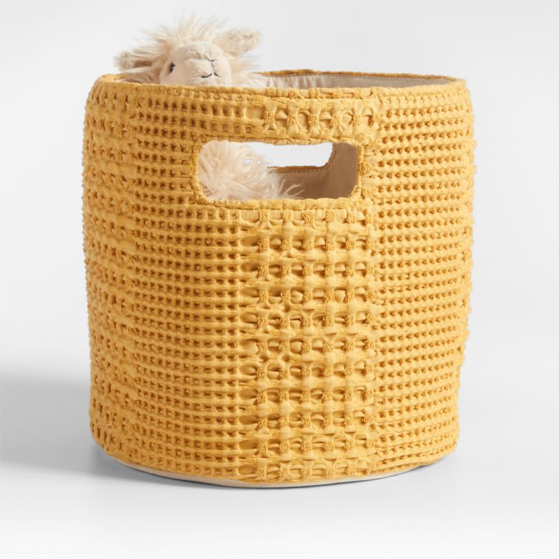 Nella Ochre Yellow Cotton Waffle Weave Shelf Bin with Handles added by Spoak Member