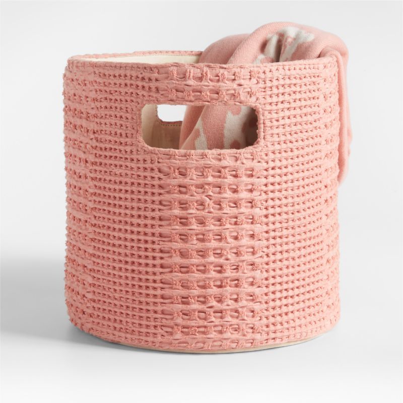 Nella Rose Pink Cotton Waffle Weave Shelf Bin with Handles added by Spoak Member