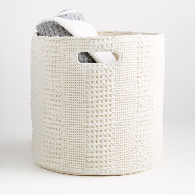 Nella Cream Cotton Waffle Weave Large Floor Bin with Handles added by Spoak Member