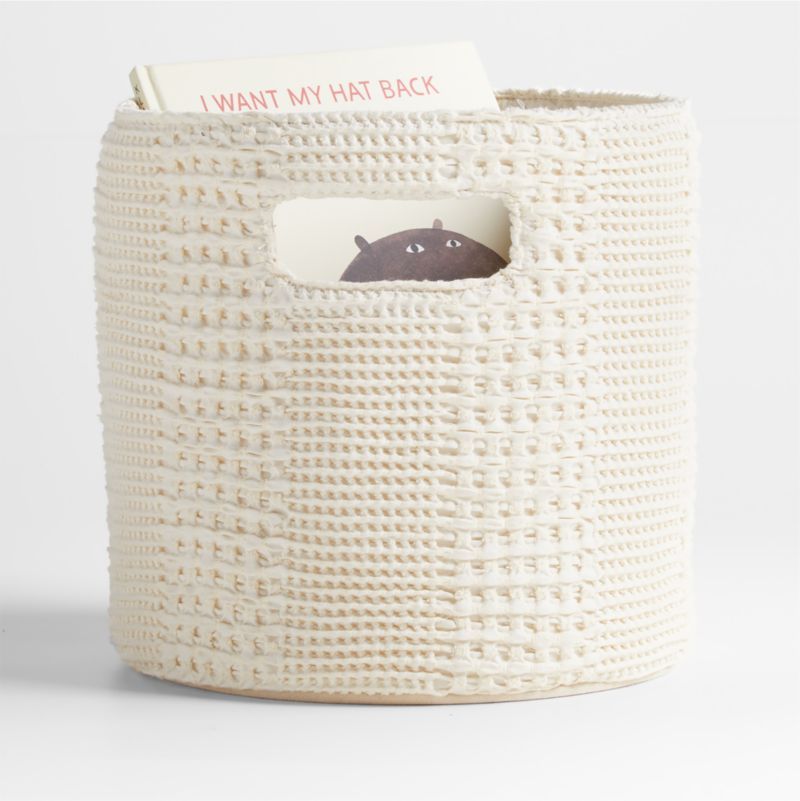 Nella Cream Cotton Waffle Weave Small Shelf Bin with Handles added by Spoak Member