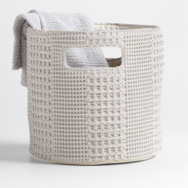 Nella Grey Cotton Waffle Weave Small Shelf Bin with Handles added by Spoak Member