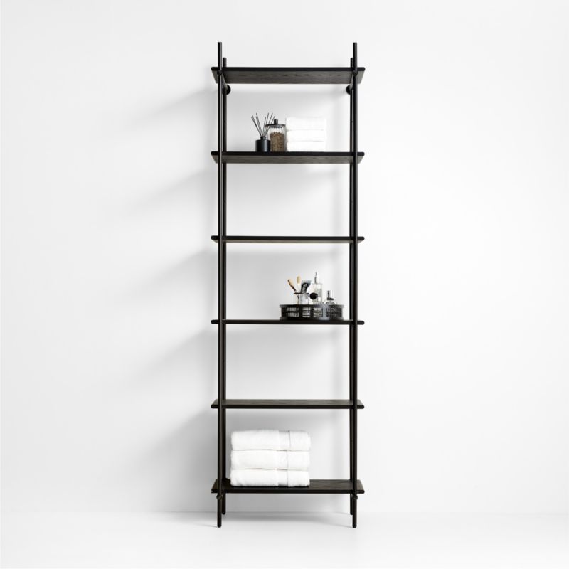 Petra Black Oak Wood and Metal Narrow Wall-Mounted Bookcase added by Spoak Member