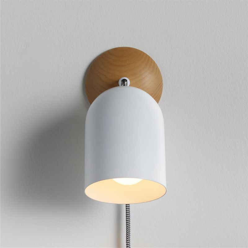 Pixi White Metal and Wood Kids Swivel Plug-In Wall Sconce added by Spoak Member