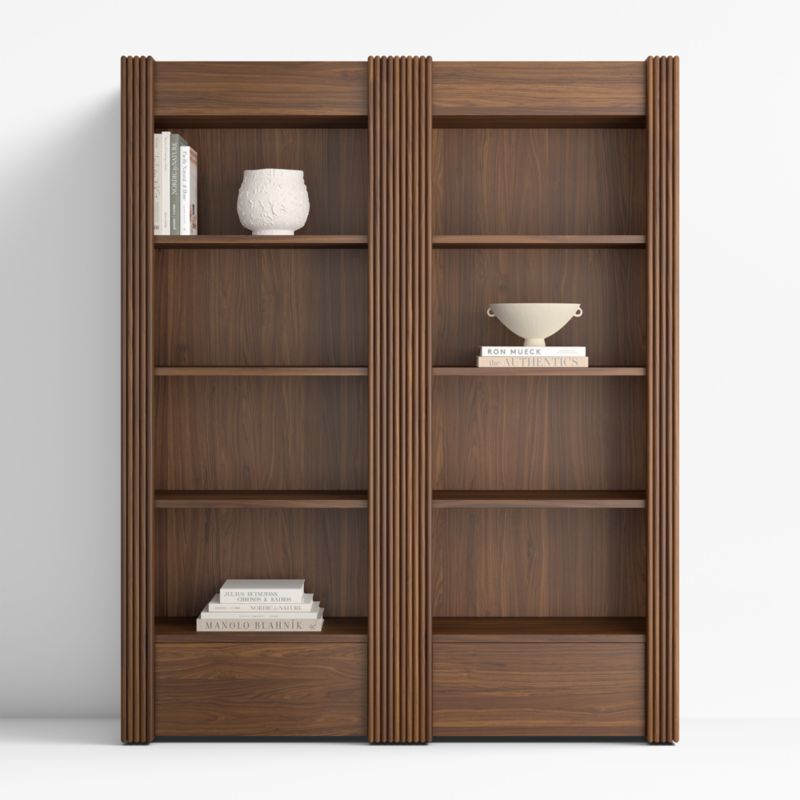Siena 84" Walnut Wood 4-Shelf Storage Bookcase with Drawer, Set of 2 added by Spoak Member