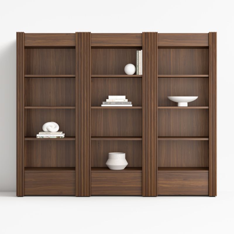 Siena 84" Walnut Wood 4-Shelf Storage Bookcase with Drawer, Set of 3 added by Spoak Member