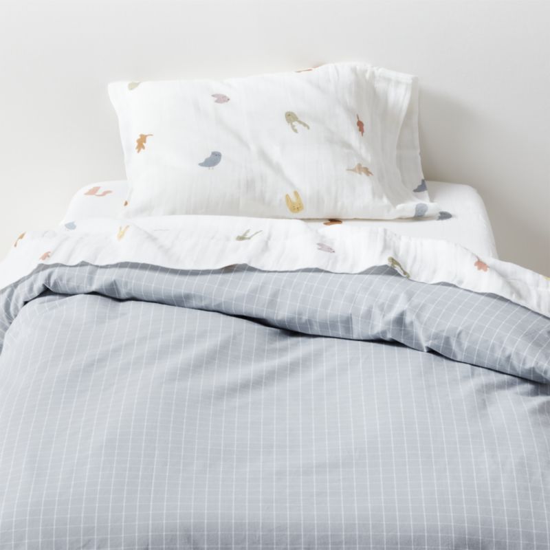 Stax Mini Grid Mist Blue Yarn-Dyed Organic Cotton Toddler Duvet Cover added by Spoak Member