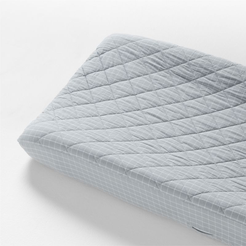 Stax Mini Grid Mist Blue Yarn-Dyed Organic Cotton Baby Changing Pad Cover added by Spoak Member