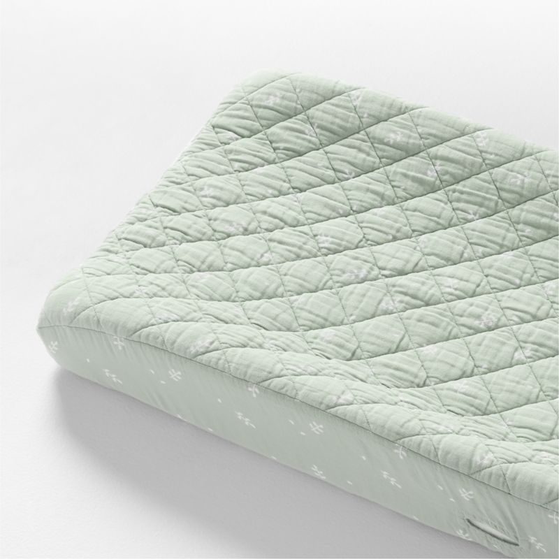 Supersoft Muted Teal Leaf Print Organic Cotton Gauze Baby Changing Pad Cover added by Spoak Member