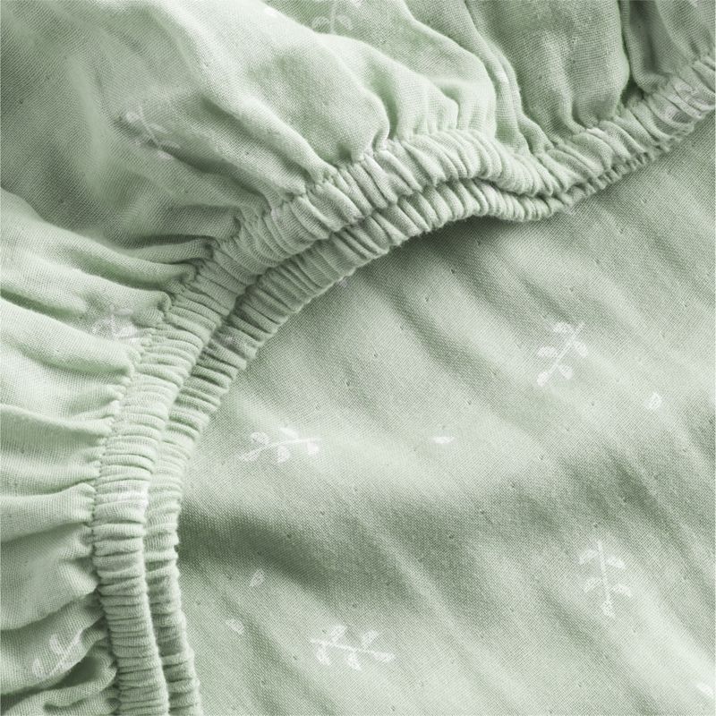 Supersoft Muted Teal Leaf Print Organic Cotton Gauze Baby Crib Fitted Sheet added by Spoak Member