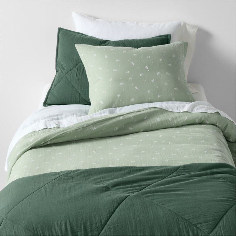 Supersoft Muted Teal Leaf Print Organic Cotton Gauze Kids Full/Queen Duvet Cover added by Spoak Member