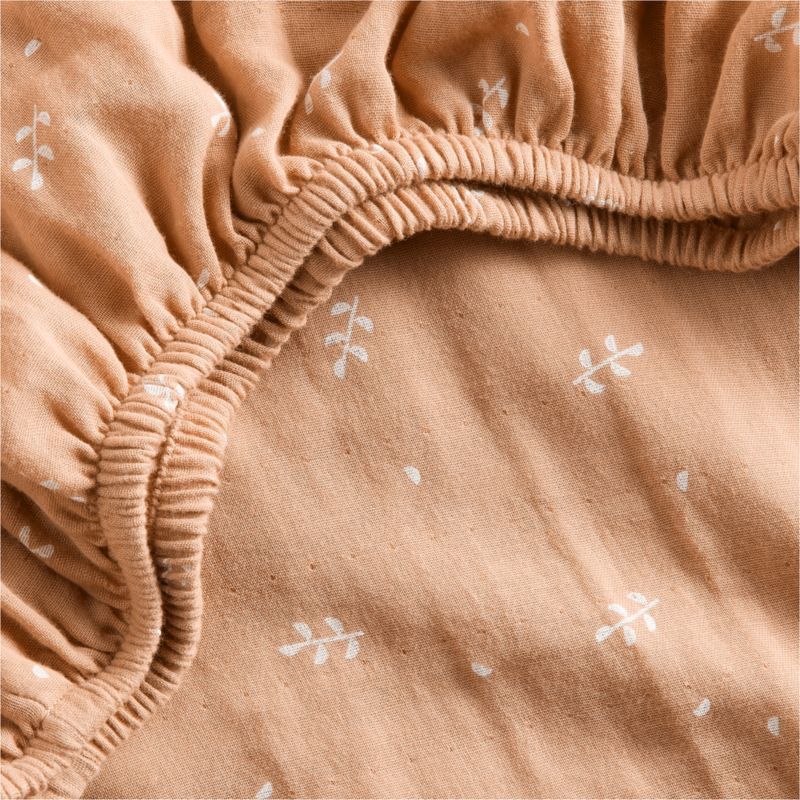 Supersoft Terracotta Leaf Print Organic Cotton Gauze Baby Crib Fitted Sheet added by Spoak Member