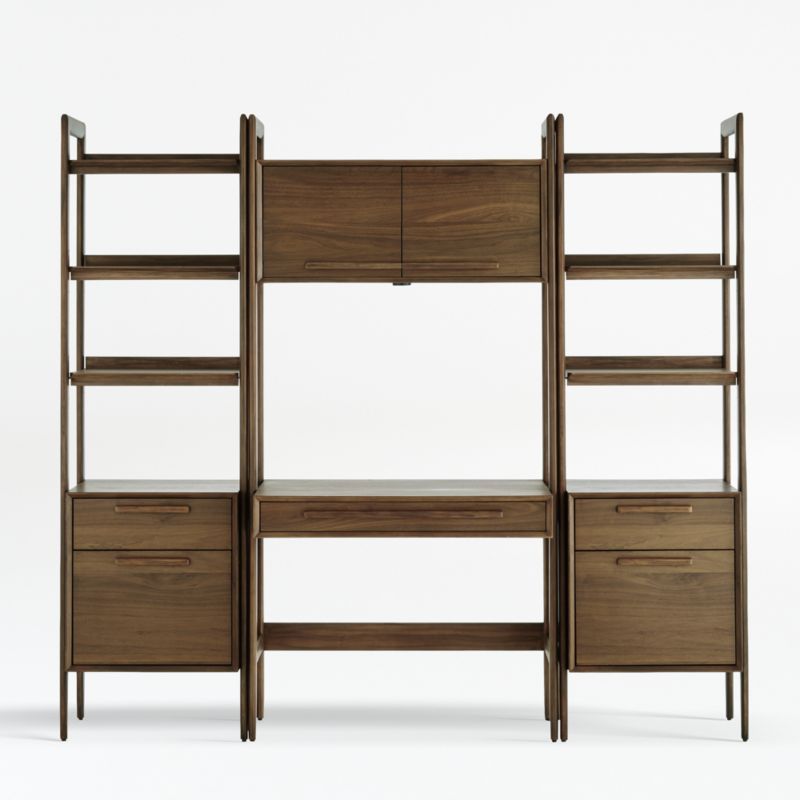 Tate Walnut Bookcase Desk with Outlet with 2 Bookcase File Cabinets. added by Spoak Member