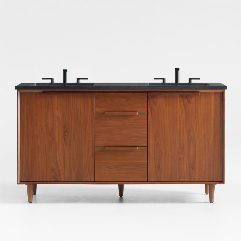 Tate 60" Black Granite Top Double Sink Vanity with Walnut Wood Doors added by Spoak Member