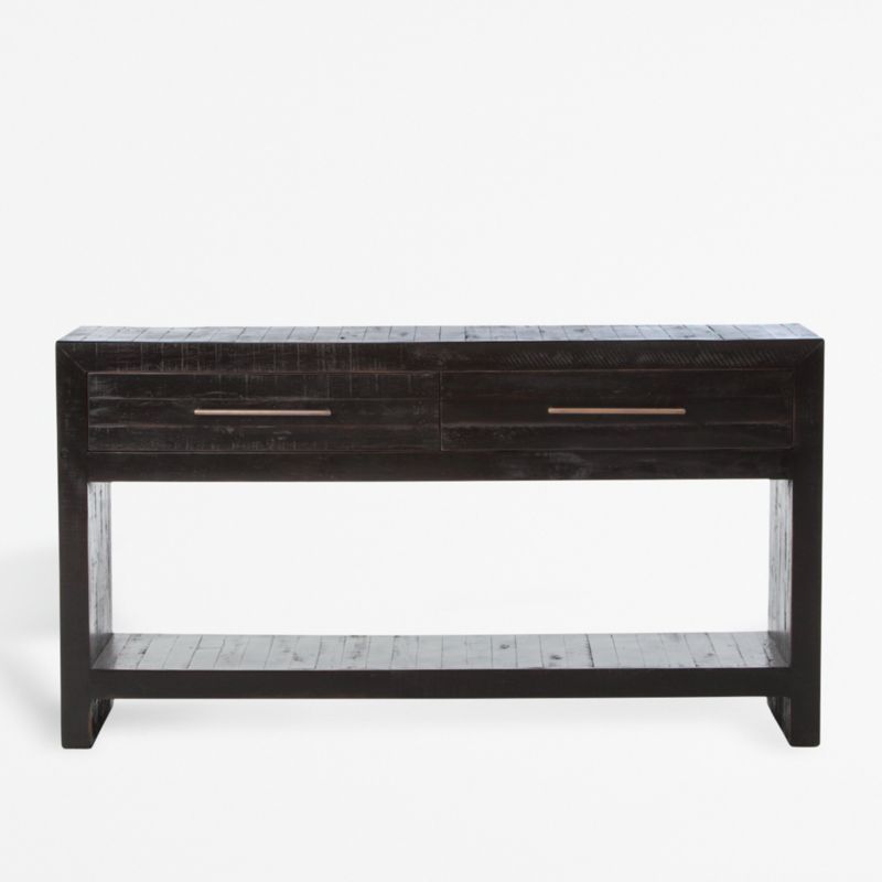 Theo 60" Rectangular Black Acacia Wood Storage Console Table with Shelf added by Spoak Member