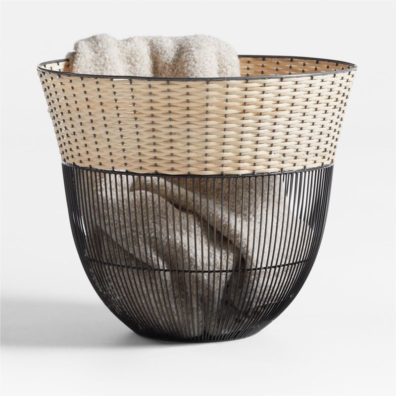 Toma Black and Off White Metal and Rattan Decorative Basket added by Spoak Member
