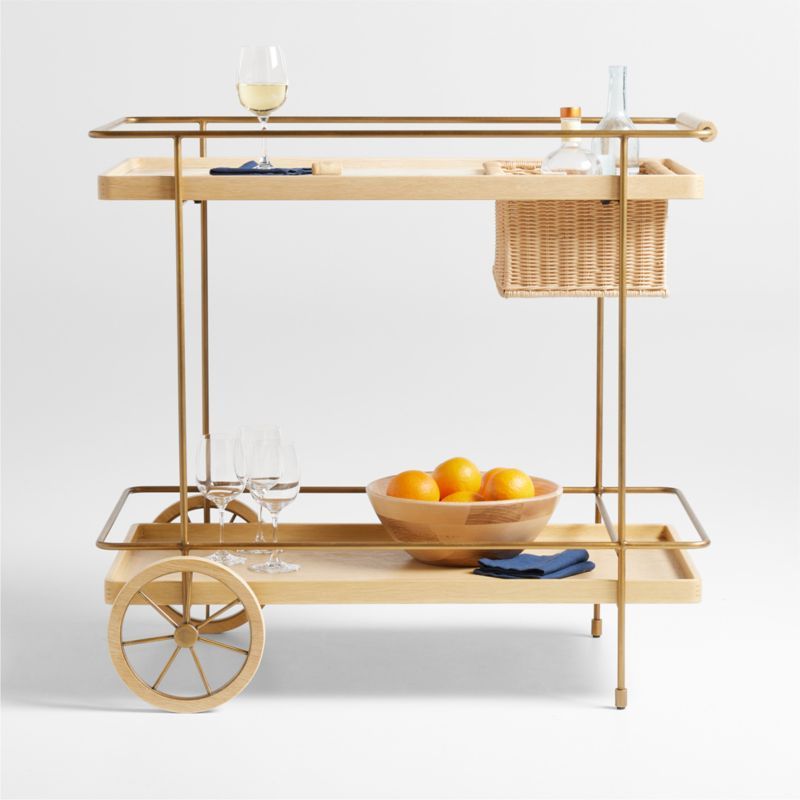 Wicker Park 36" Natural Oak Wood and Marble Bar Cart added by Spoak Member