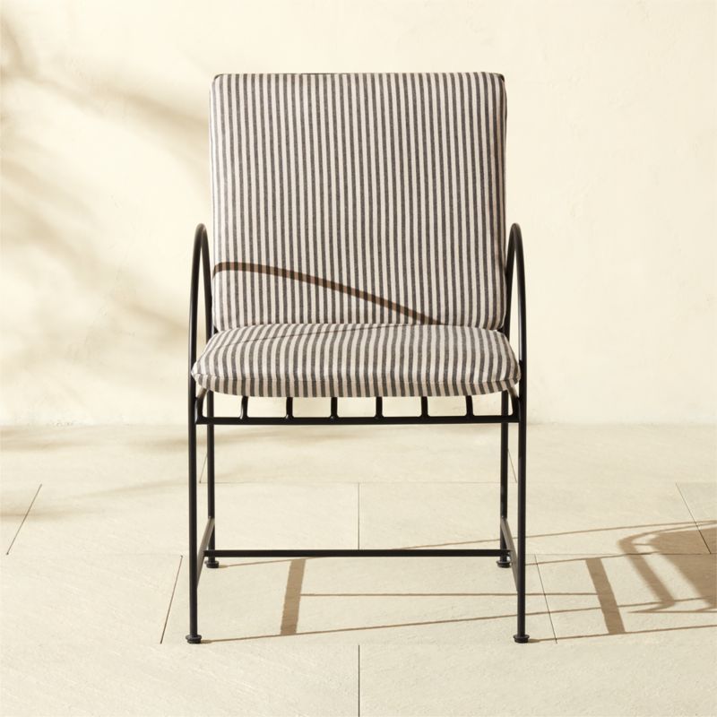 Costa Black Metal Outdoor Dining Armchair with Black and White Striped Sunbrella Cushion | CB2 added by Spoak Member