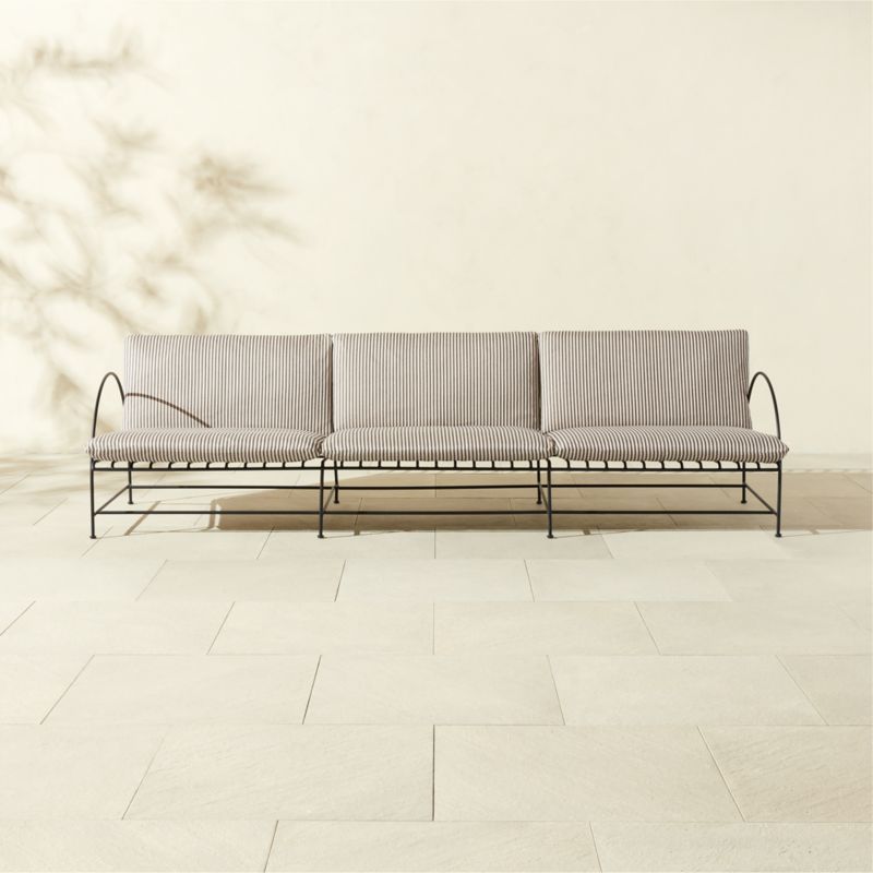 Costa Black Metal Outdoor Sofa with Black and White Striped Sunbrella Cushions | CB2 added by Spoak Member