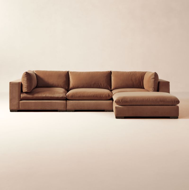 Deseo 4-Piece Modular Copper Brown Performance Velvet Deep Depth Sectional Sofa + Reviews | CB2 added by Spoak Member