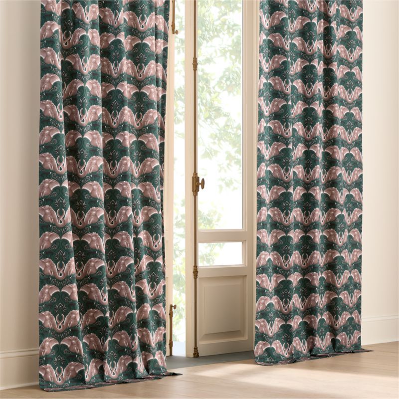 Green and Pink Entwined Elephants Organic Cotton Sateen Window Curtain Panel 48"x120" - The White Lotus | CB2 added by Spoak Member