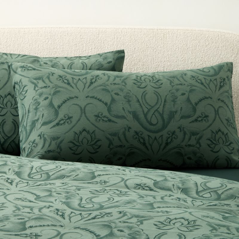 Green Entwined Elephants Organic Cotton King Pillow Shams Set of 2 - The White Lotus + Reviews | CB2 added by Spoak Member