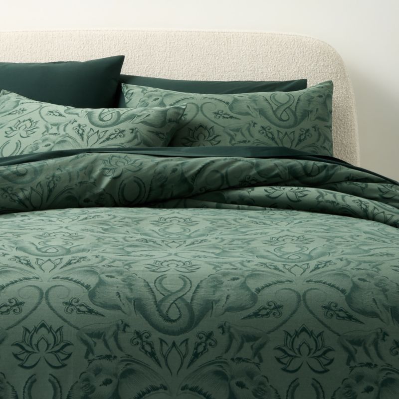 Green Entwined Elephants Organic Cotton King Duvet Cover - The White Lotus + Reviews | CB2 added by Spoak Member