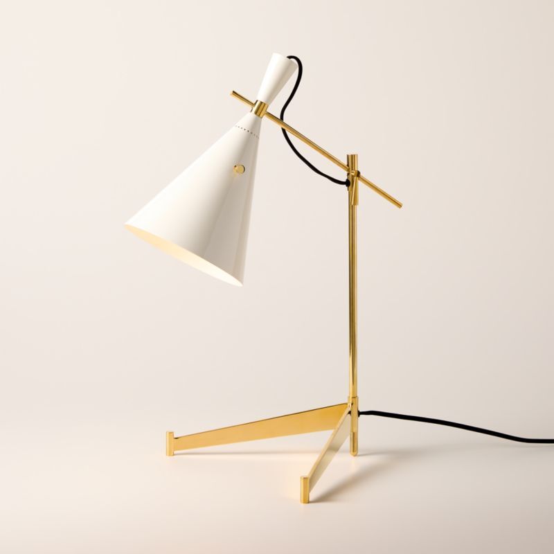 Exposior Unlacquered Brass Task Table Lamp with Warm White Shade Model E7 by Paul McCobb | CB2 added by Spoak Member