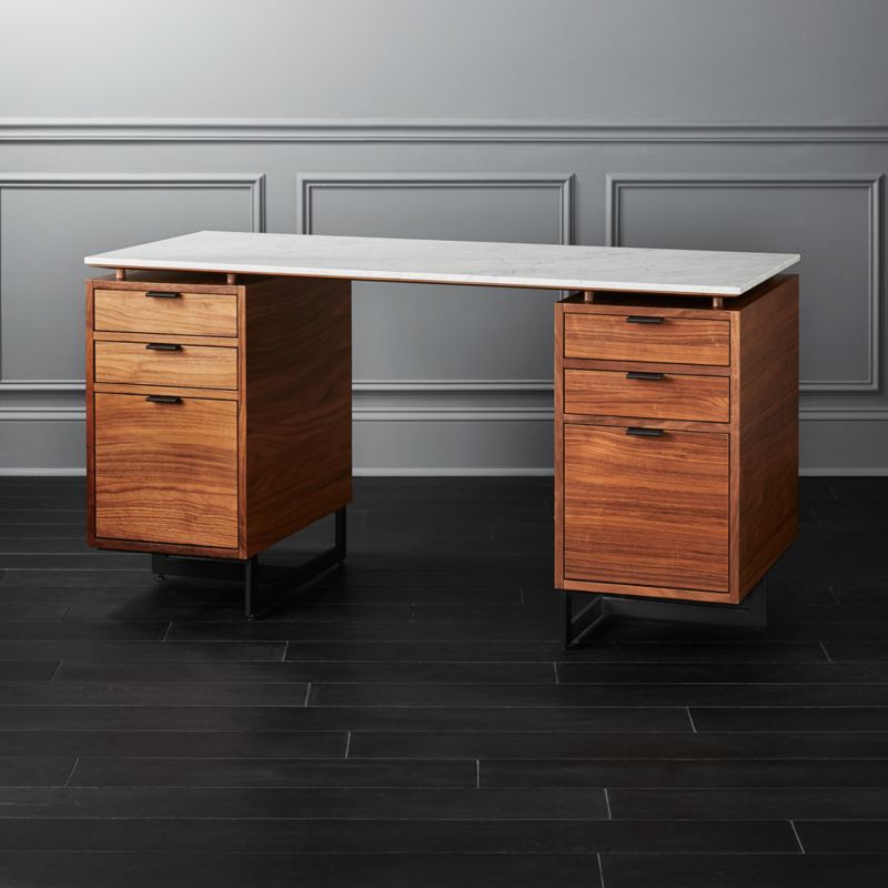 Fullerton Modern 6-Drawer Walnut Wood Desk with White Marble Top + Reviews | CB2 added by Spoak Member