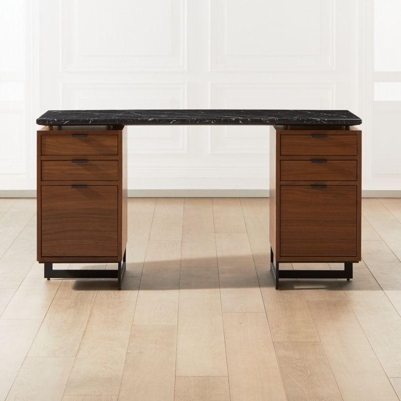 Fullerton Modern 6-Drawer Walnut Wood Desk with Black Marble Top + Reviews | CB2 added by Spoak Member