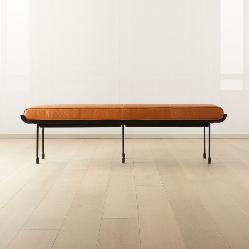 Juneau 67" Brown Leather and Metal Bench + Reviews | CB2 added by Spoak Member