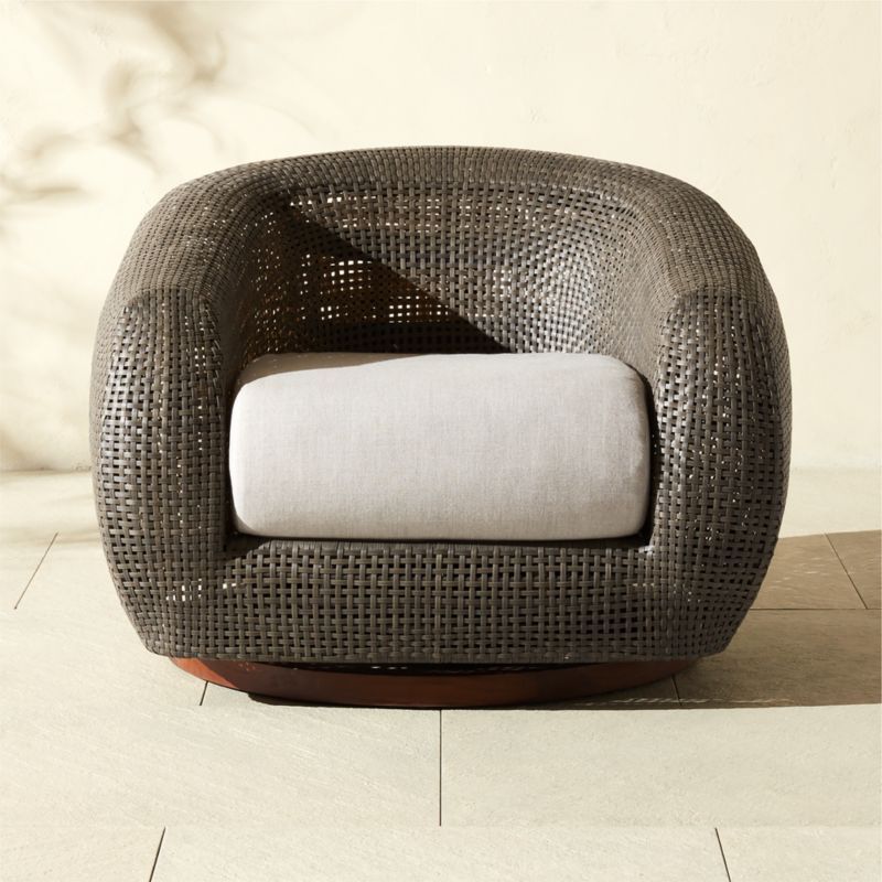 Laszlo All-Weather Rattan Outdoor Swivel Lounge Chair with Light Grey Sunbrella Cushion | CB2 added by Spoak Member