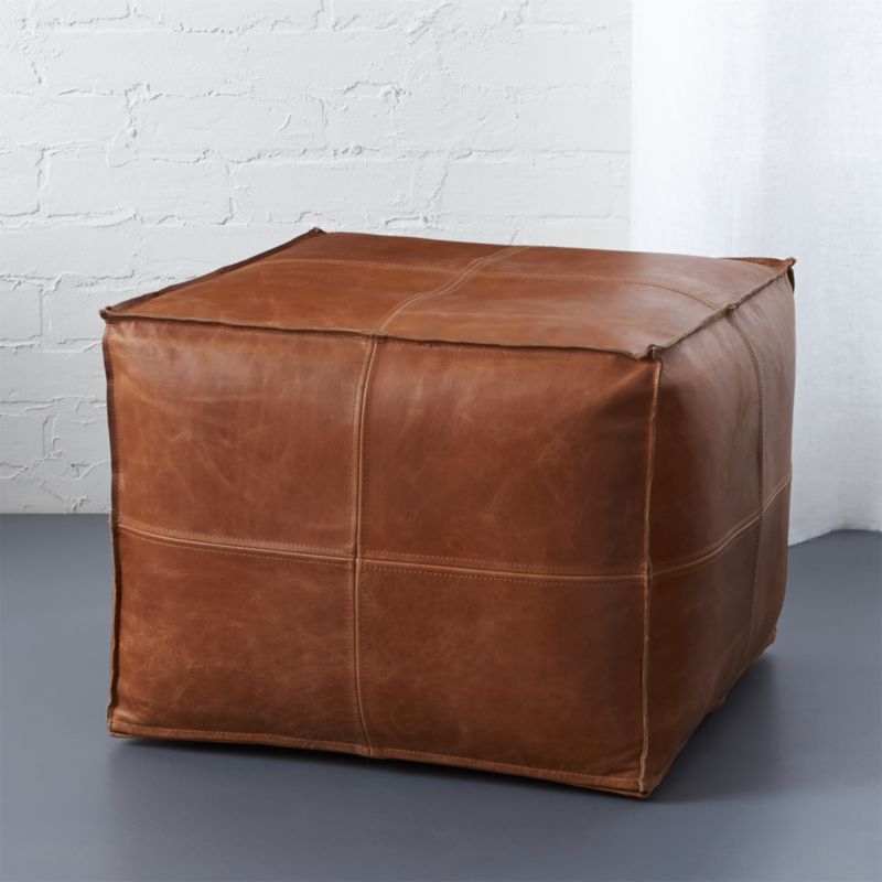 Square Brown Buffalo Leather Pouf + Reviews | CB2 added by Spoak Member
