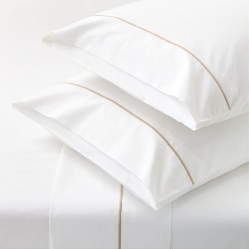 Marisal Organic Cotton Percale 400 Thread Count White with Taupe Queen Sheet Set + Reviews | CB2 added by Spoak Member
