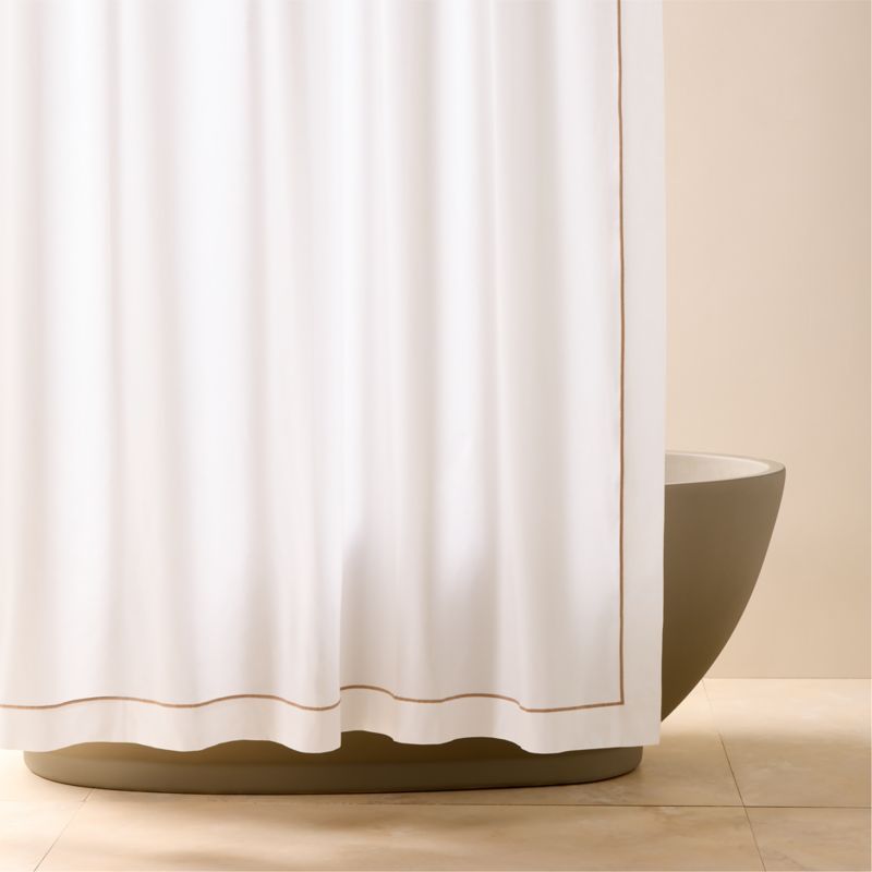 Marisal Organic Cotton White and Taupe Shower Curtain 72" | CB2 added by Spoak Member