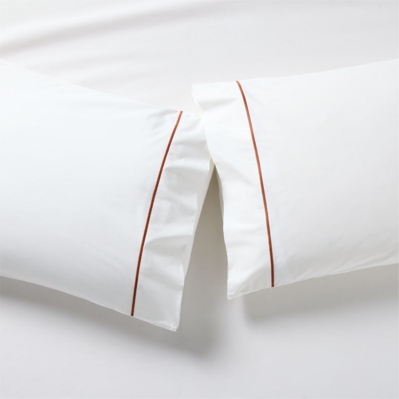 Marisal Organic Cotton Percale 400 Thread Count White and Sienna Brown King Pillowcases Set of 2 + Reviews | CB2 added by Spoak Member