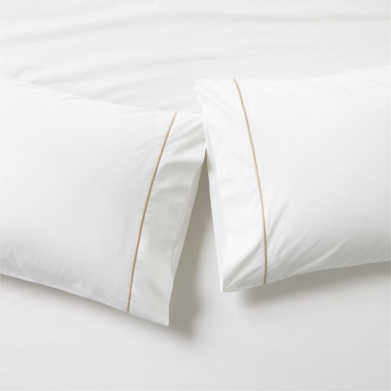 Marisal Organic Cotton Percale 400 Thread Count White with Taupe King Pillowcases Set of 2 + Reviews | CB2 added by Spoak Member
