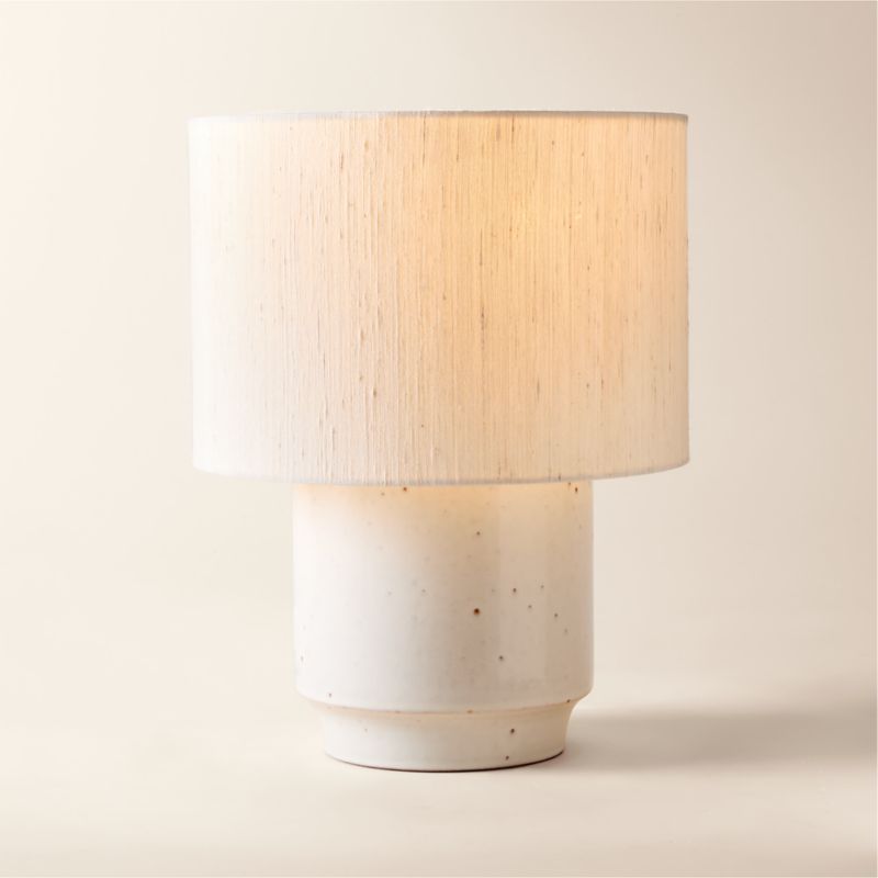 Rosalind Small White Ceramic Reactive Glaze Table Lamp with Silk Shade + Reviews | CB2 added by Spoak Member