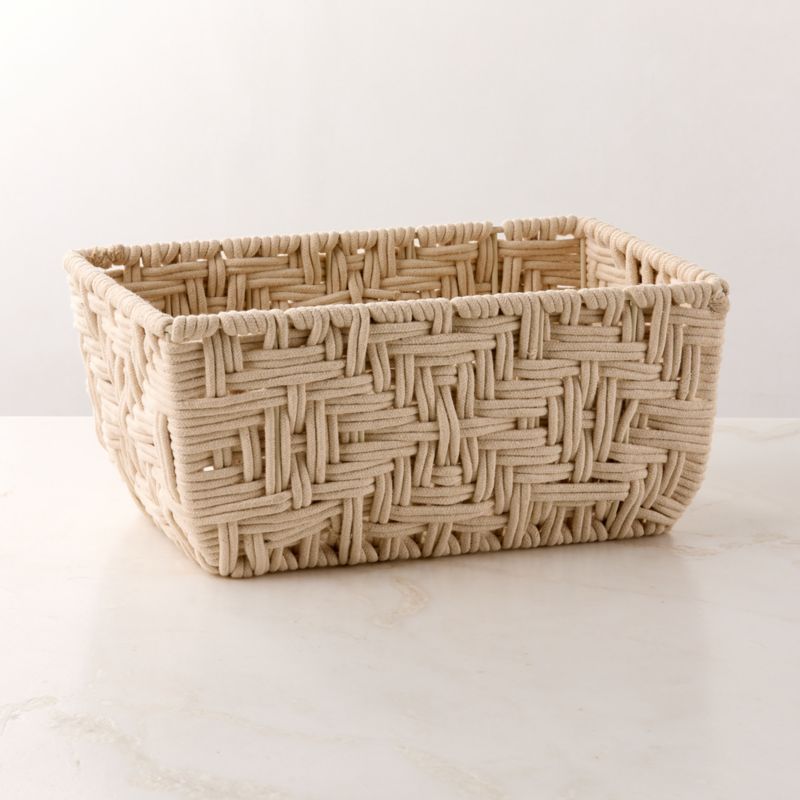 Rowen Handwoven Rectangle White Cotton Storage Basket Small | CB2 added by Spoak Member
